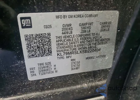 2025 Chevrolet Trailblazer Lt z USA, uszkodzony, nr VIN KL79MRSLXSB220404